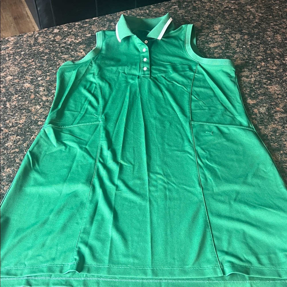 Puma golf Green Sleeveless Polo Shirt large